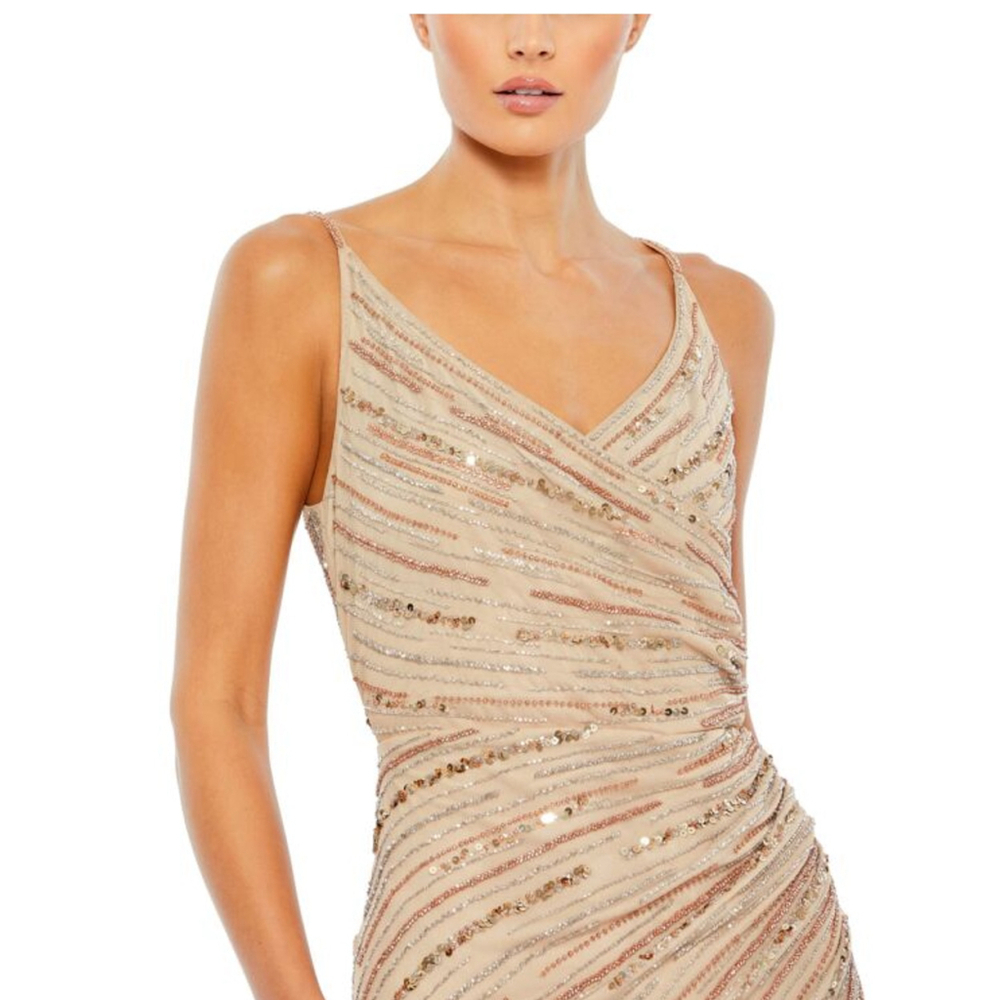 Mac Duggal Nude Surplice Front High Slit Dress, 10 - Picture 2 of 5